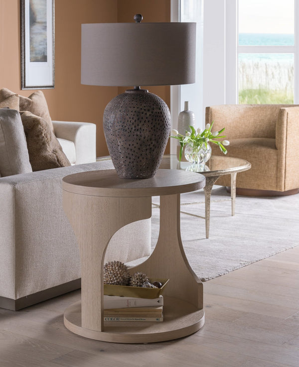 Lexington Artistica Home St Ives Round End Table - Contemporary Design With Open Curved Base In Sandscape Finish For Elegance Sandrift Wood 2358-953