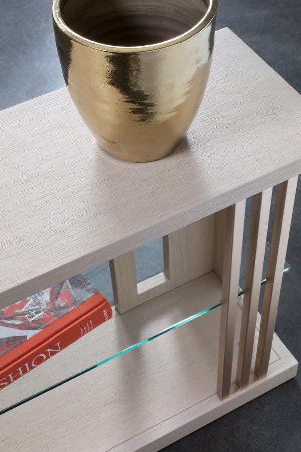 Lexington Artistica Home St Ives Sofa Table - Elegant Contemporary Design In Sandscape Finish With Glass Shelf & Metal Accents Sandrift Wood 2358-967