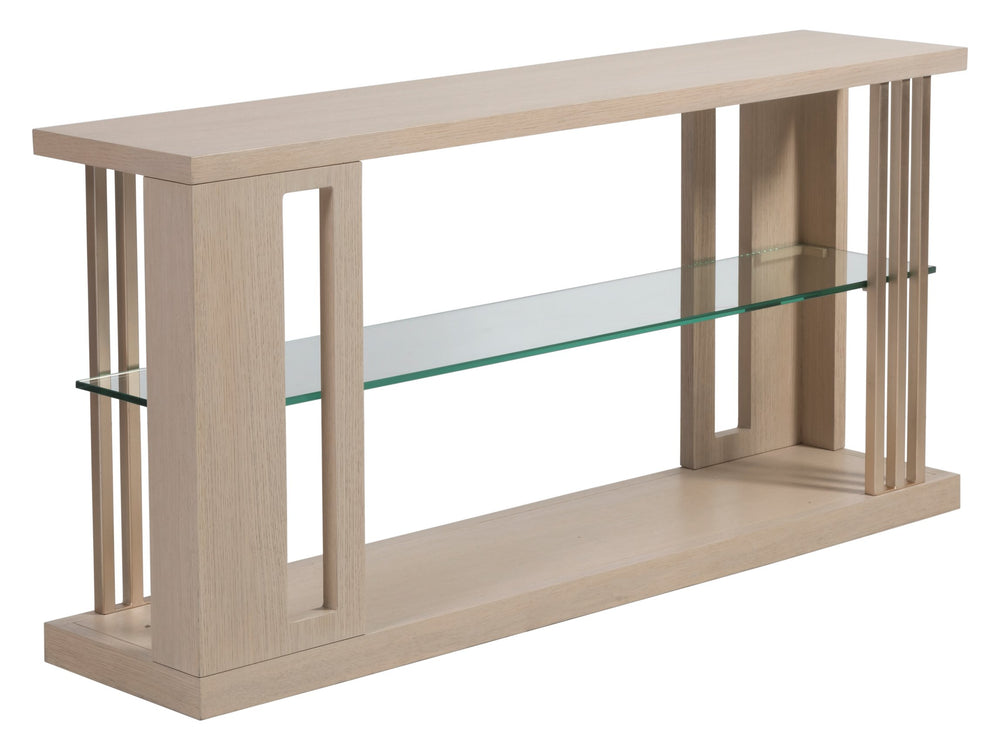 Lexington Artistica Home St Ives Sofa Table - Elegant Contemporary Design In Sandscape Finish With Glass Shelf & Metal Accents Sandrift Wood 2358-967