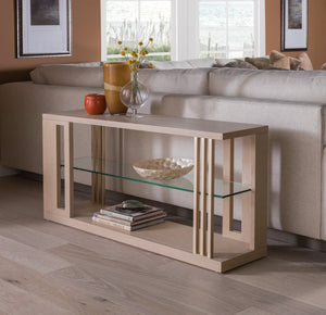 Lexington Artistica Home St Ives Sofa Table - Elegant Contemporary Design In Sandscape Finish With Glass Shelf & Metal Accents Sandrift Wood 2358-967