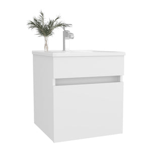 English Elm Bathroom Compact Vanity with Sink and Single Door Cabinet, Engineered Wood, Modern Minimalist Design White 23.23 L x 23.23 W x 11.81 H B097P350309