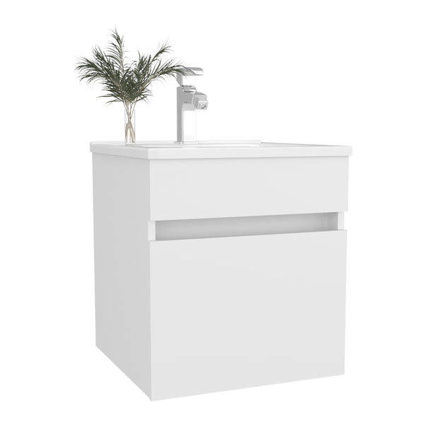 English Elm Bathroom Compact Vanity with Sink and Single Door Cabinet, Engineered Wood, Modern Minimalist Design White 23.23 L x 23.23 W x 11.81 H B097P350309