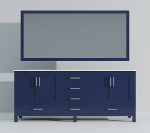 English Elm Navy Double Bath Vanity 84"W x 22"D with White Quartz Top, Soft-Close Drawers & Two Mirrors B2731S00853