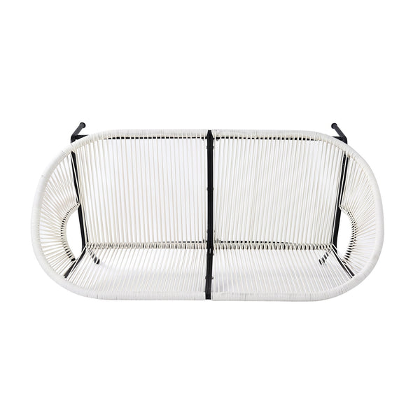 English Elm Christopher Knight Home® - CONDESSA Modern Outdoor Wicker Loveseat with Hammock Weave, Durable PE Rattan & Powder Coat Iron Frame Black,Ivory White N775P241727W