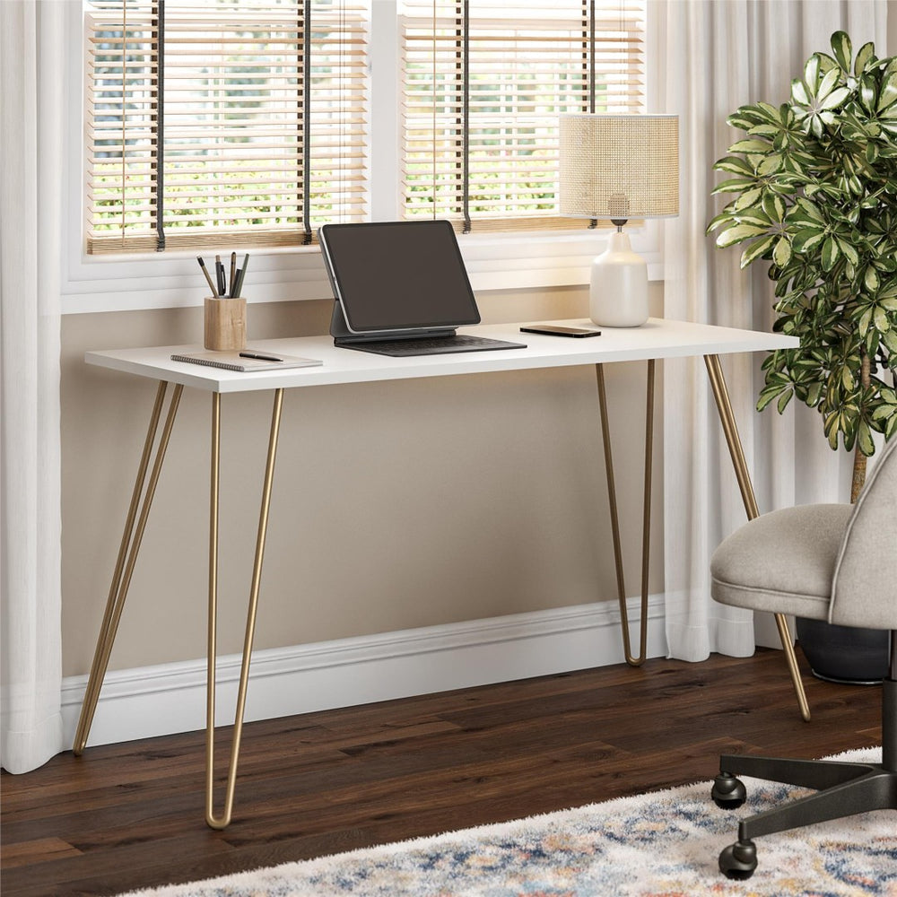 English Elm Owen Industrial Writing Desk with Hairpin Legs for Small Apartments and Home Offices B2733P417364