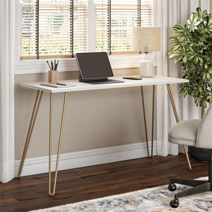 English Elm Owen Industrial Writing Desk with Hairpin Legs for Small Apartments and Home Offices B2733P417364
