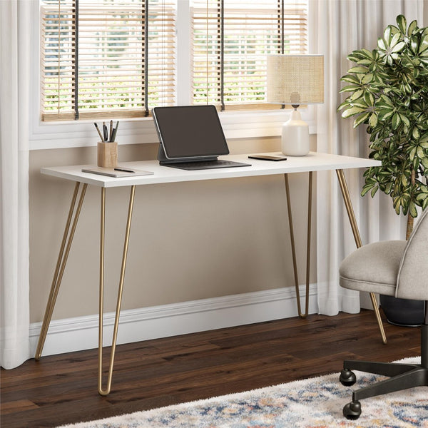 English Elm Owen Industrial Writing Desk with Hairpin Legs for Small Apartments and Home Offices B2733P417364