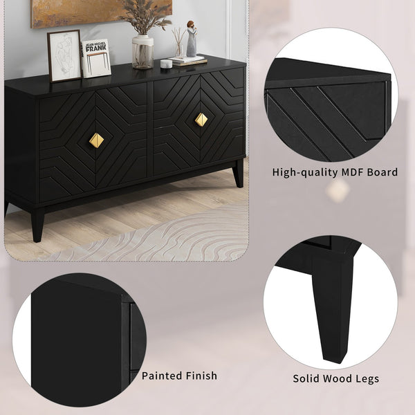 English Elm Christopher Knight Home® - 4-Door Elegant Sideboard Storage Cabinet With Gold Handles - Modern Black Design For Living & Dining N759P192449B