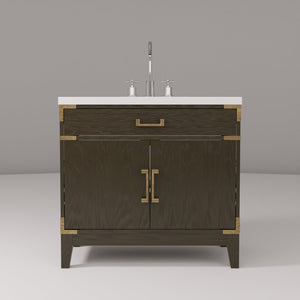 English Elm Brown Oak Single Bath Vanity 36" W X 22" D With Cultured Marble Top & Complete Faucet Set, Stylish Storage B2731P259785