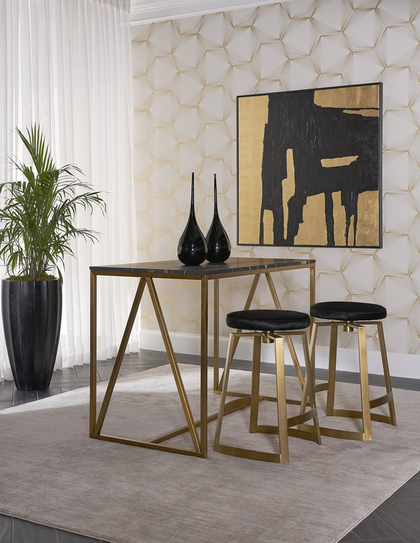 Sunpan Hendrix Swivel Counter Stool: Chic Black Cowhide Seat with Bold Yellow Gold Steel Base for Stylish Dining
