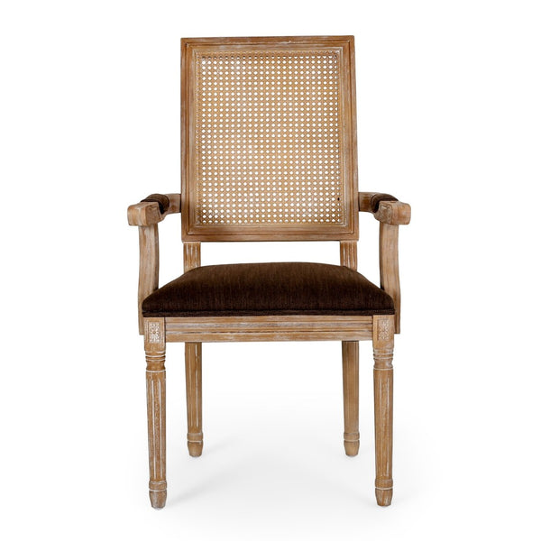 English Elm Dining Chairs Set of 2 Cane Back Rubberwood Armchair French Country Upholstered Seat N769P433301Z