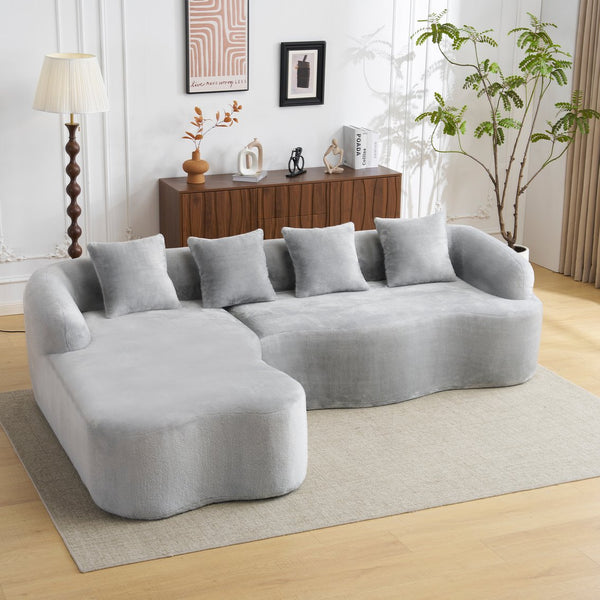 English Elm Full L-Shape Sectional Sofa with Curved Chaise, Modular Chenille Couch, High-Density Comfort for Apartment Living Grey W3612S00005