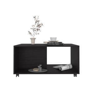 English Elm Coffee engineered wood coffee table on casters with single shelf, minimalist, durable, eco-friendly Black 41.73 L x 36.2 W x 4.33 H B097P262370