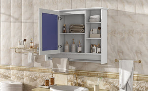 English Elm 3-in-1 Wall Mounted Medicine Cabinet with Soft Close Door Towel Bar and Vanity Mirror White N710P358618K