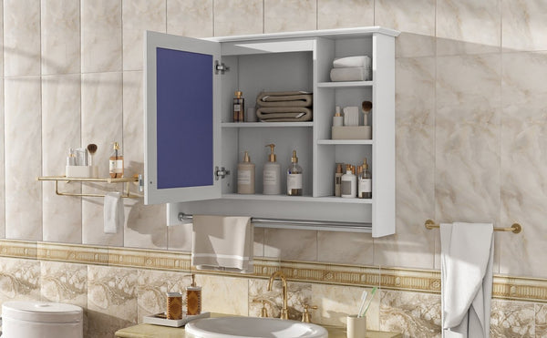 English Elm 3-in-1 Wall Mounted Medicine Cabinet with Soft Close Door Towel Bar and Vanity Mirror White N710P358618K