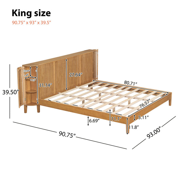 English Elm Christopher Knight Home® - King Solid Wood King Size Bed with Slat Headboard, Dual Side Storage & Display Shelves, Sturdy Comfort N758K532021N