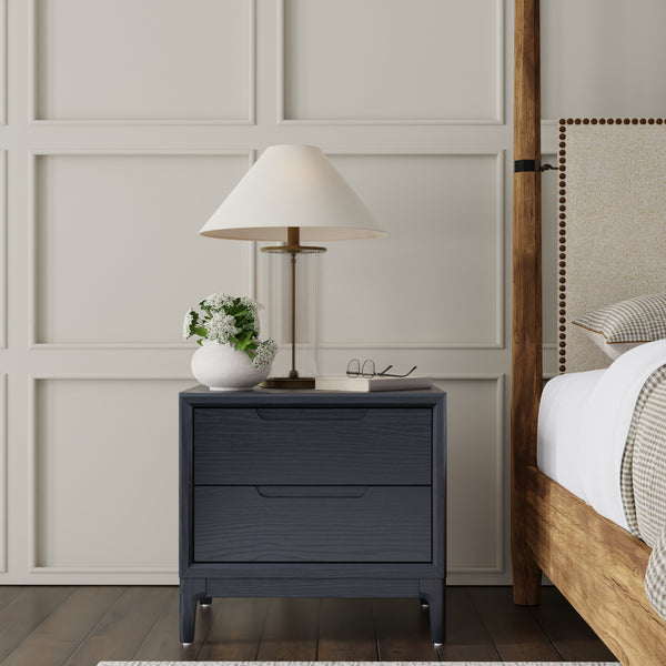 Alpine Furniture June Nightstand - Vintage Black Elegance With Soft-close Drawers And Stylish Recessed Pulls Vintage Black Mindi Solids & Veneer 2359blk-02-alpine