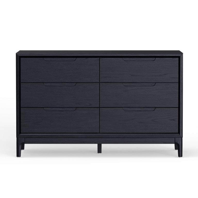 Alpine Furniture June 60" Dresser With Soft-Close Drawers And Dovetail Joinery — Minimalist 6-Drawer Storage Console Vintage Black 2359BLK-73