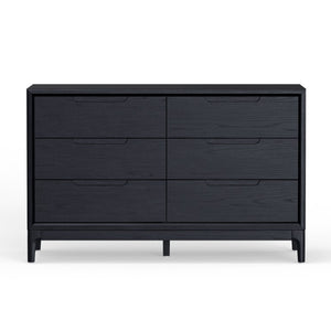 Alpine Furniture June 60" Dresser With Soft-Close Drawers And Dovetail Joinery — Minimalist 6-Drawer Storage Console Vintage Black 2359BLK-73