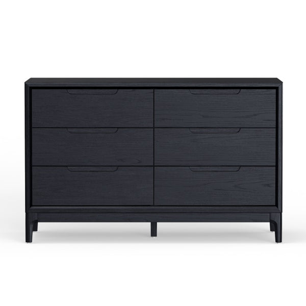 Alpine Furniture June 60" Dresser With Soft-Close Drawers And Dovetail Joinery — Minimalist 6-Drawer Storage Console Vintage Black 2359BLK-73