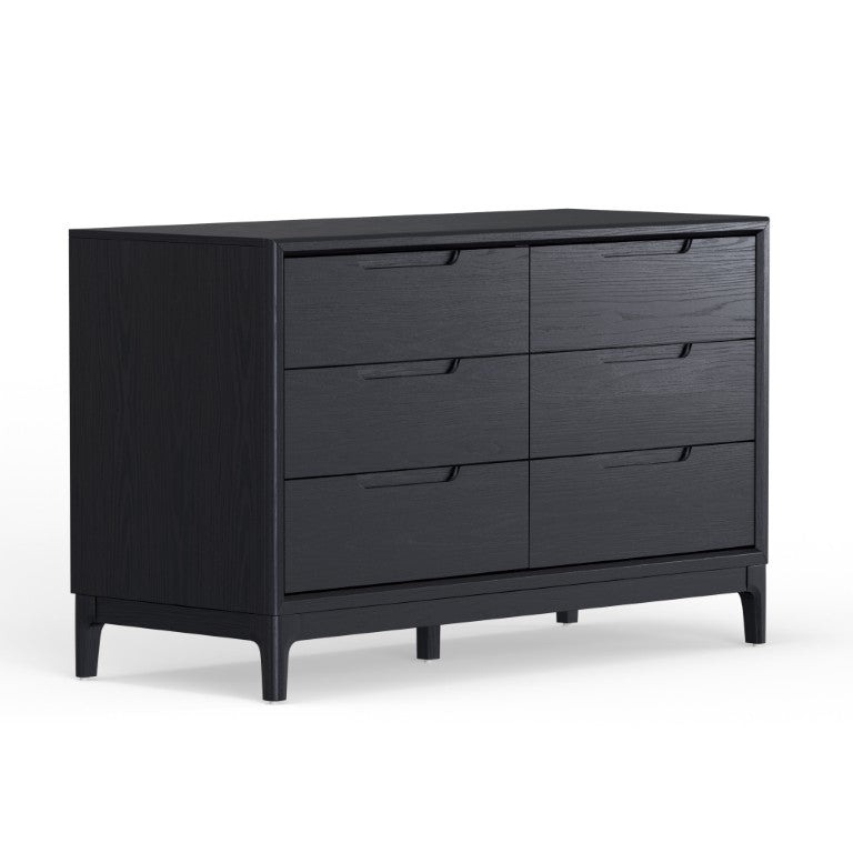 Alpine Furniture June 60" Dresser With Soft-Close Drawers And Dovetail Joinery — Minimalist 6-Drawer Storage Console Vintage Black 2359BLK-73