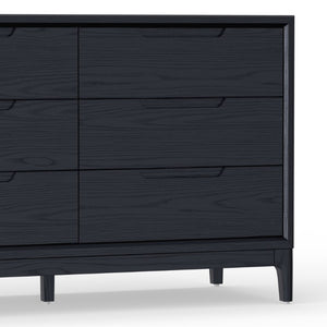 Alpine Furniture June 60" Dresser With Soft-Close Drawers And Dovetail Joinery — Minimalist 6-Drawer Storage Console Vintage Black 2359BLK-73