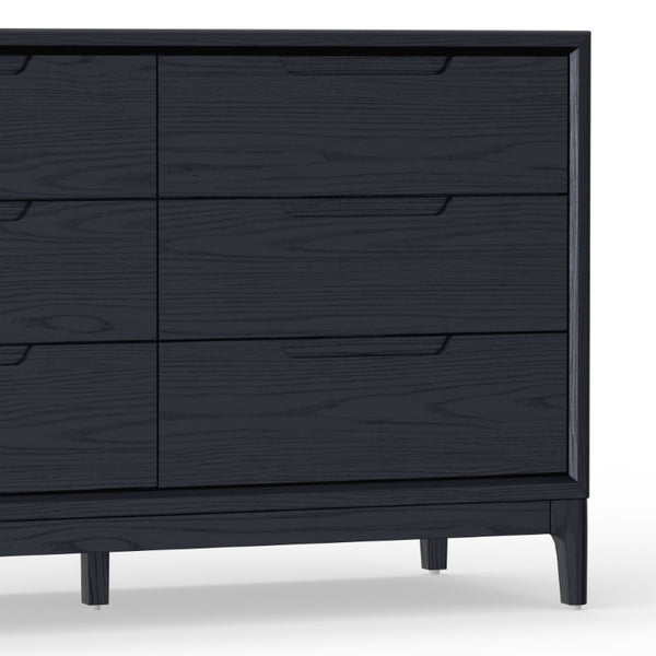 Alpine Furniture June 60" Dresser With Soft-Close Drawers And Dovetail Joinery — Minimalist 6-Drawer Storage Console Vintage Black 2359BLK-73