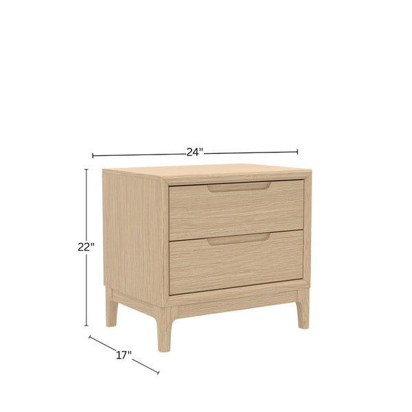 Alpine Furniture June Nightstand Light Oak With Soft-Close Dovetail Drawers, Recessed Pulls & Vintage-Modern Style 2359OAK-02