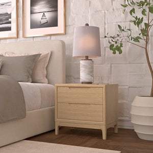 Alpine Furniture June Nightstand Light Oak With Soft-Close Dovetail Drawers, Recessed Pulls & Vintage-Modern Style 2359OAK-02