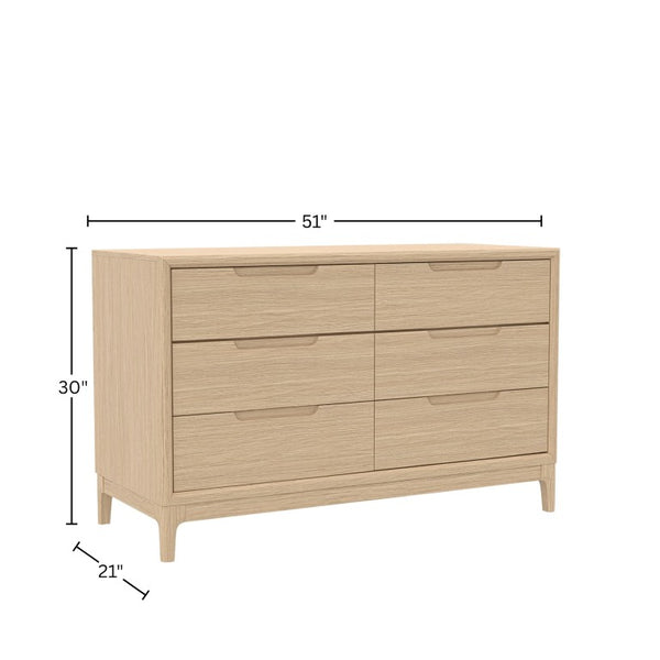 Alpine Furniture June Dresser With Recessed Pulls And Soft-Close Drawers — Sleek Minimalist 51" Storage Solution Light Oak 2359OAK-03