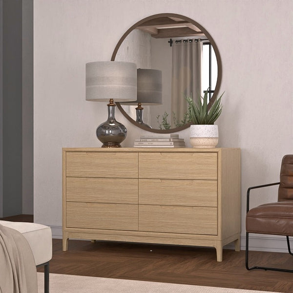 Alpine Furniture June Dresser With Recessed Pulls And Soft-Close Drawers — Sleek Minimalist 51" Storage Solution Light Oak 2359OAK-03