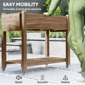 English Elm Convenient Carbonized Fir Wood Raised Planter Box with Wheels Side Tables and Storage T3971P423501