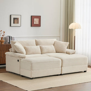 English Elm Double Chaise Sectional Sofa with Corduroy Upholstery Usb Charging and Storage Ottomans W2606P317518