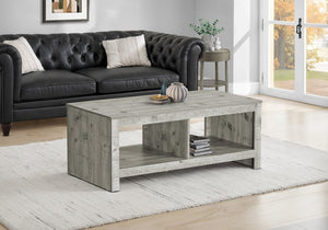 English Elm Coffee Table Rectangular Grey Laminate with Bottom Shelf for Transitional Living Rooms B2710P461753