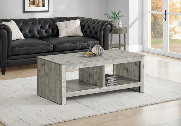 English Elm Coffee Table Rectangular Grey Laminate with Bottom Shelf for Transitional Living Rooms B2710P461753