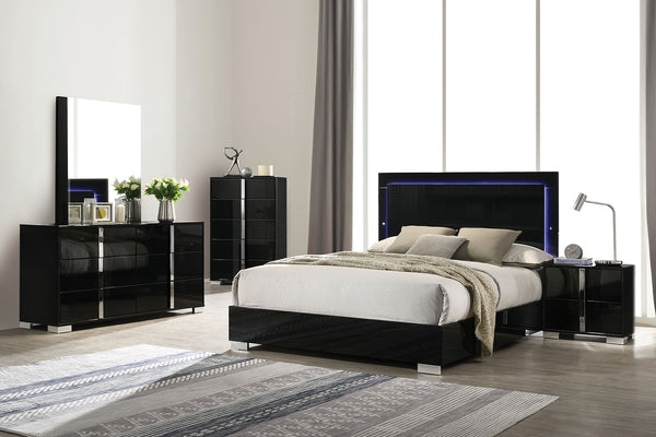English Elm Contemporary King Size Bed With Led Headboard - Sleek Piano Black Finish & Modern Design For Your Bedroom B2741S00080