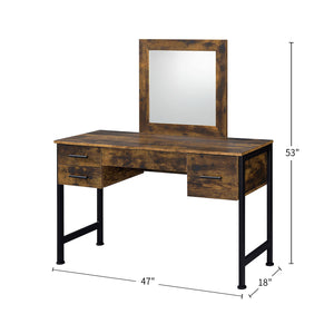 English Elm 4 Rustic Oak Vanity Set with Mirror and 4 Drawers — Industrial Metal Accents, Organized Makeup Storage B016P317100