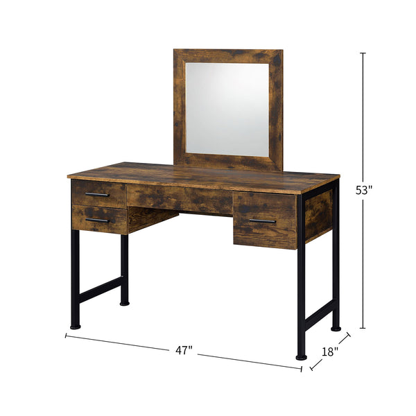 English Elm 4 Rustic Oak Vanity Set with Mirror and 4 Drawers — Industrial Metal Accents, Organized Makeup Storage B016P317100