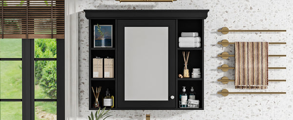 English Elm 35'' 35' 35'' x 28'' Wall Mounted Medicine Cabinet with Mirror Door, Modern MDF Storage with Towel Rod Black N710P196545B