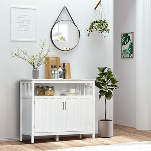 English Elm HOMCOM Modern Kitchen Sideboard Buffet with 2 Doors, Adjustable Shelves, Anti-Tip Design White W2225P173880