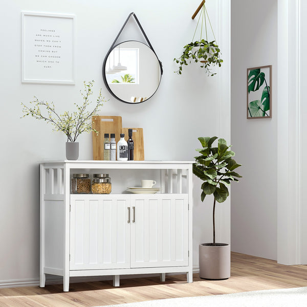 English Elm HOMCOM Modern Kitchen Sideboard Buffet with 2 Doors, Adjustable Shelves, Anti-Tip Design White W2225P173880