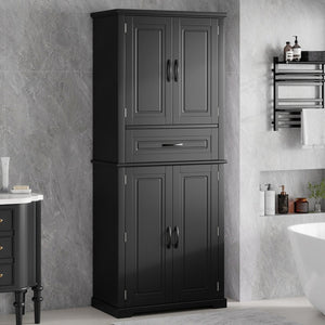 English Elm [video] Tall Matte Black Bathroom Cabinet with Drawer Adjustable Shelves and Door Racks N759P241667B