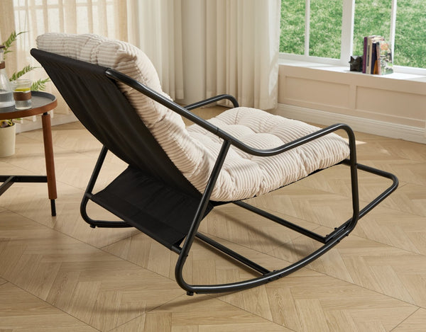 English Elm Outdoor Rocking Chair Steel Frame Corduroy Cushion Modern Armless Patio Lounge Seat W640P443543