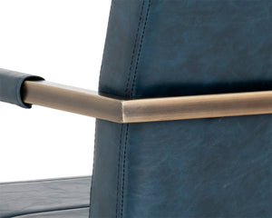 Sunpan Jafar Dining Armchair Set - Retro-Inspired Faux Leather Design with Rustic Bronze Steel Frame Vintage Blue