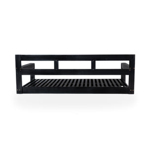 English Elm TOPMAX Acacia Wood Twin Porch Swing Bed Frame with High Back, 350lb Capacity & 118" Hemp Ropes Black N717P265795B