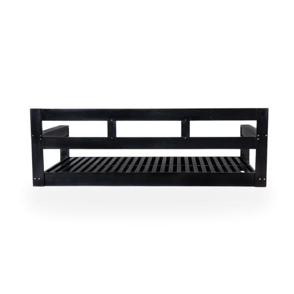 English Elm TOPMAX Acacia Wood Twin Porch Swing Bed Frame with High Back, 350lb Capacity & 118" Hemp Ropes Black N717P265795B