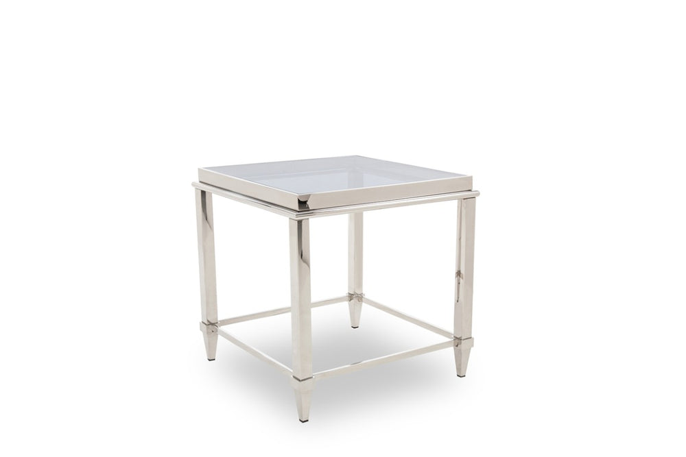 VIG Furniture Agar Grey Tempered Glass End Table With Burnished Stainless Steel Base — Modern 24" Square Accent VGHB235B