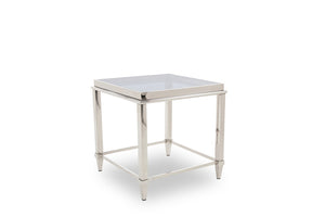 VIG Furniture Agar Grey Tempered Glass End Table With Burnished Stainless Steel Base — Modern 24" Square Accent VGHB235B