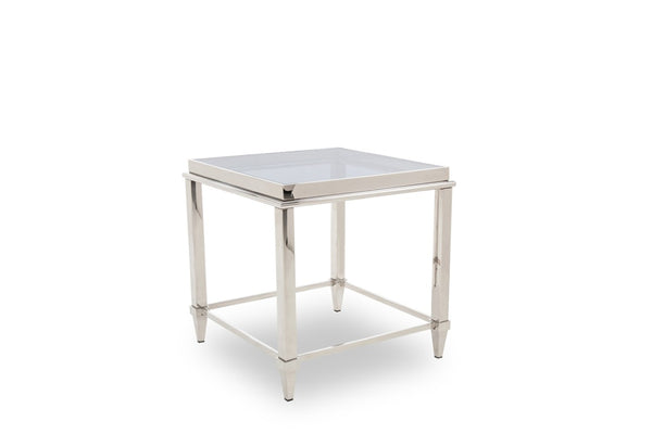VIG Furniture Agar Grey Tempered Glass End Table With Burnished Stainless Steel Base — Modern 24" Square Accent VGHB235B