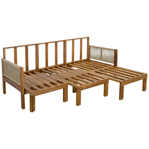 English Elm Outdoor Acacia Wood Dining Set Seats Six with Cushioned Armrest Chairs for Patio Natural Wood+Brown N719Z000220D